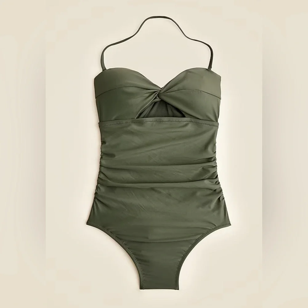 J. Crew NWT Gemma‎ Ruched Bandeau Cutout One-Piece - Olive